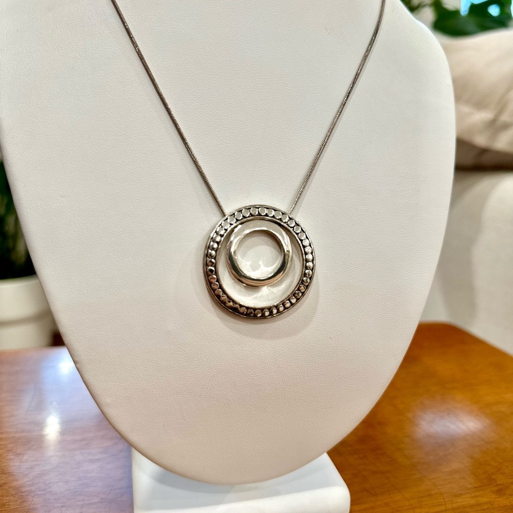 Ann Taylor Double Circle Silver Statement Necklace - image 2